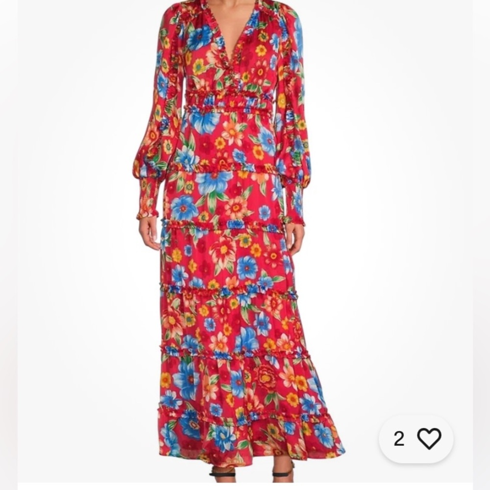 Chelsea & Violet MARGAUX Maxi Dress XS Red Orchid Sunset Multi NWT Poly Plissé